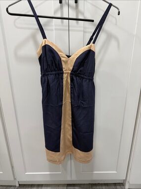 Chloe K Navy and Beige Mini Dress